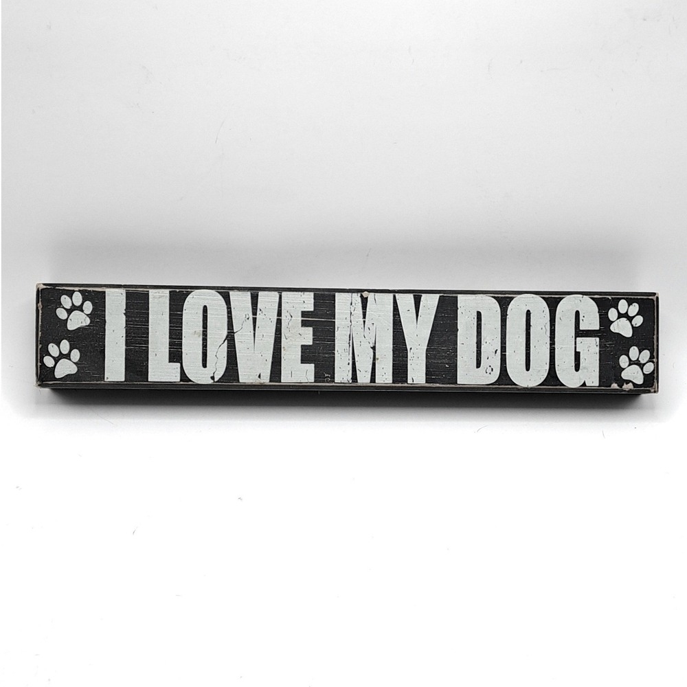 New Wooden Block Sign Home Decor 15" I Love My Dog Rustic Paw Prints Shabby Chic